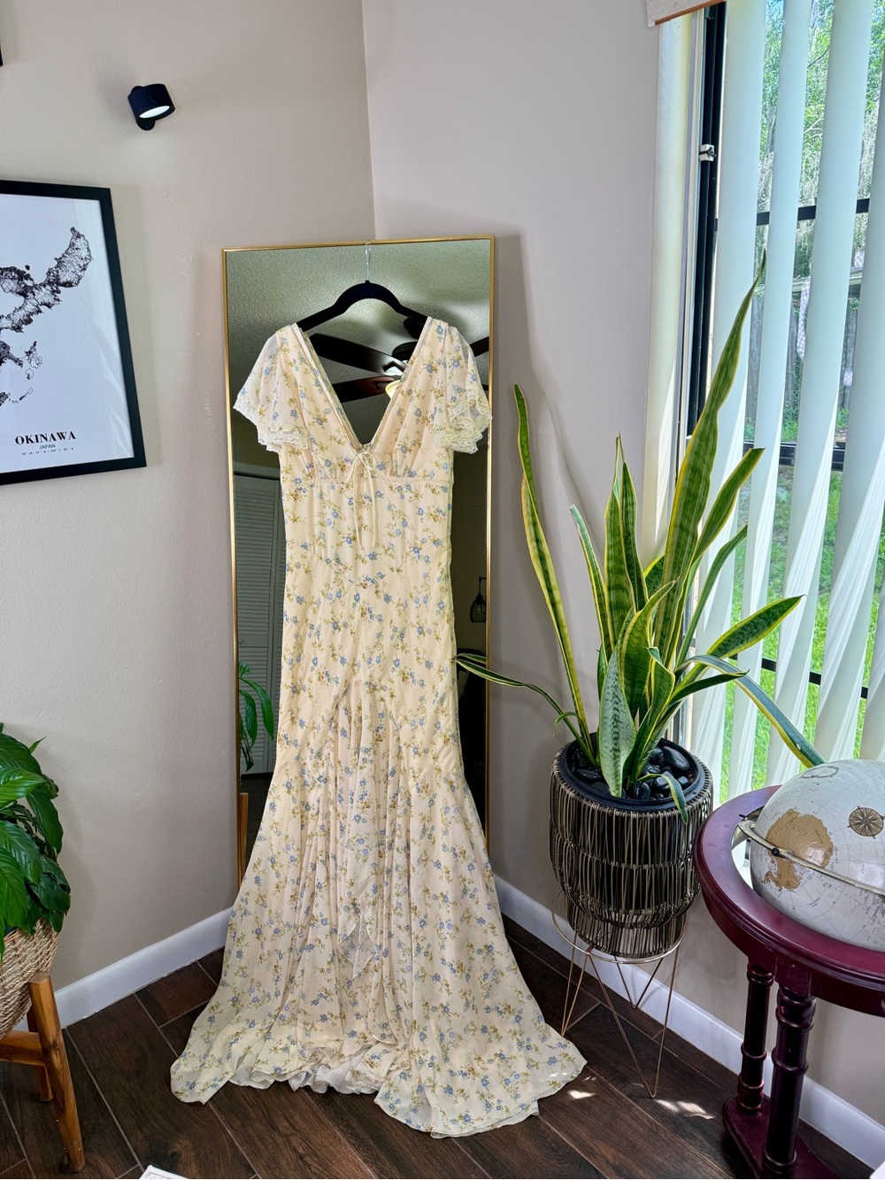 House of CB AMINA Lemon Floral Print Georgette Maxi Tea Dress NWOT - Picture 9 of 12